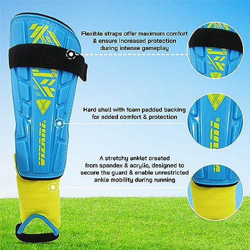 Vizari Malaga Soccer Shin Guard, Large, Sky/Yellow - Image 3