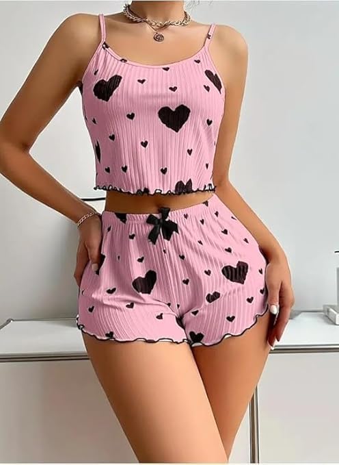 Image of UNITRUST Women's Babydoll Lingerie Set with Boyshorts Panty, Cotton Blend, Multi-Colour, Red, Free Size (30-36 Inches), 76-91 cm, Adjustable Straps