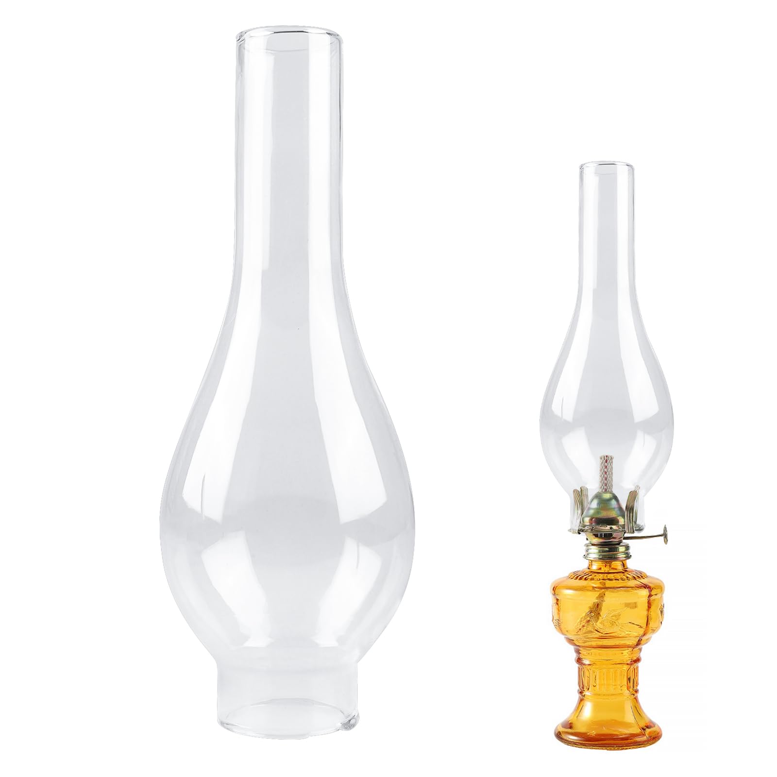 Paralume di Ricambio in Vetro per Lampada a Olio/Petrolio (Base 5 cm, Altezza 24 cm)