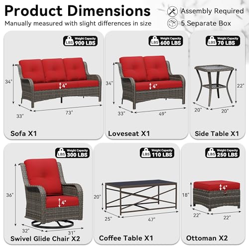 Image of 8 Piece Outdoor Wicker Patio Furniture Set, Outdoor Swivel Rocker Patio Chairs Set with Thickened Olefin Cushions, High Back and Deep Seating, Hand-Woven PE Rattan for Porch, Deck
