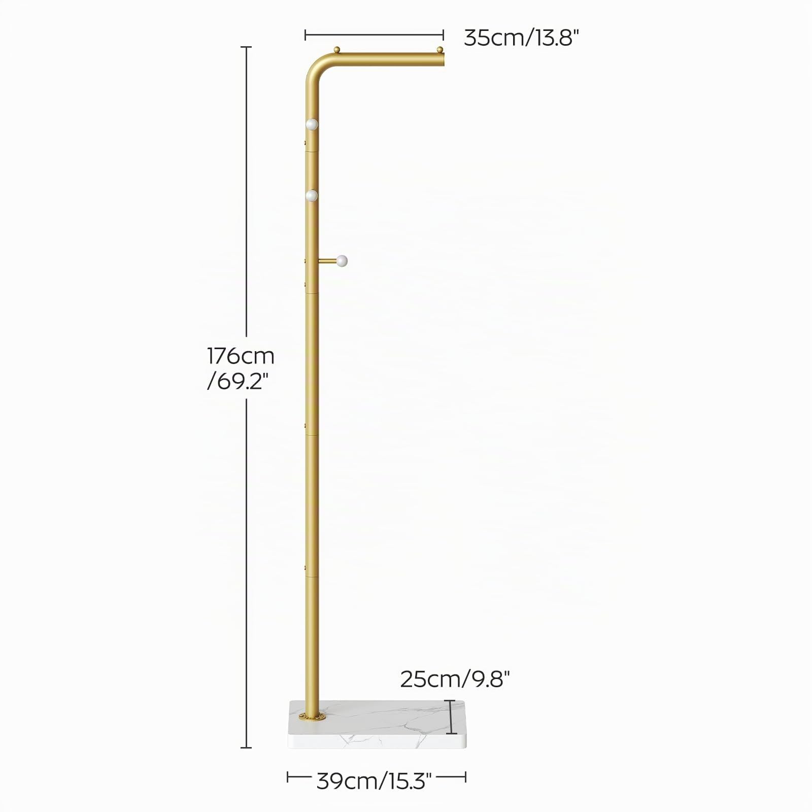 YATINEY Appendiabiti da Terra Moderno con 3 Ganci e Base Rinforzata, Attaccapanni da Terra in Metallo per Ingresso, Soggiorno, Camera da Letto, Spogliatoio, Dorato e Bianco XYM01DWY1