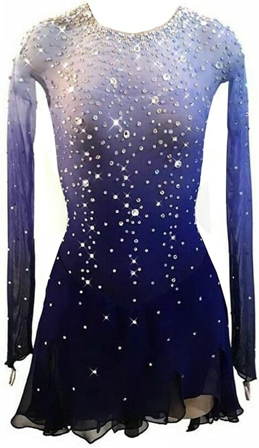 Figure Skating Costumes Girls Teens Ombre Purple Ice Skating Dance Dress Women