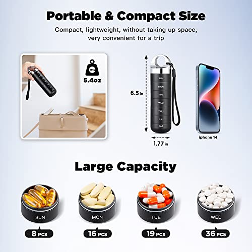 Image of Zannaki Metal Travel Pill Organizer, Portable Waterproof Weekly Pill Box, Large Aluminum Alloy Pill Case Container, BPA Free 7 Day Daily Medicine Organizer Holder for Vitamin, Fish Oil, Supplement