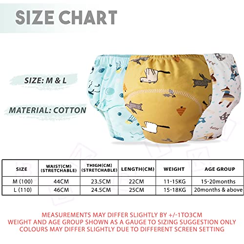 Image of Bembika Baby Training Pant Soft Cotton Reusable Potty Training Pants For Kids Leak-Resistant, Padded Underwear For Babies To Support Diaper Free Transition (M Size For 12-18 Months Pack Of 3)