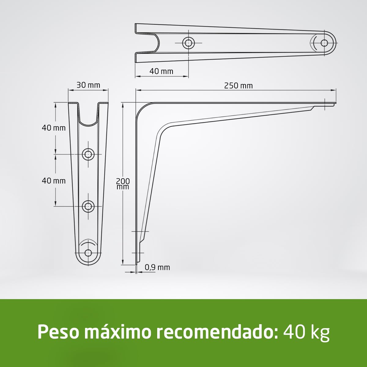 Amig - Pack Soportes para Estantería de Pared - 20 piezas - Escuadras en Acero - 250X200 mm - Color Blanco - Ángulo para Estantes - Soporte para Baldas - Fácil instalación
