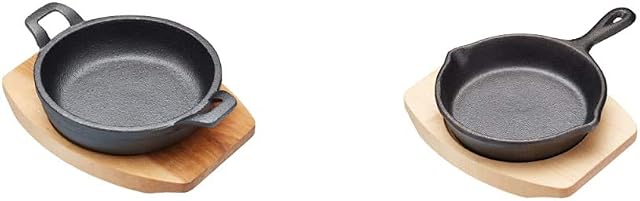 Artesà ARTGRATIN Miniature Serving Dish in Gift Box, Shallow Casserole Pot Style, 16.5 x 12 x 3 cm, Black/Beige & Mini Frying Pan with Wooden Serving Board in Gift Box, 11.5 x 16 cm, Black/Beige