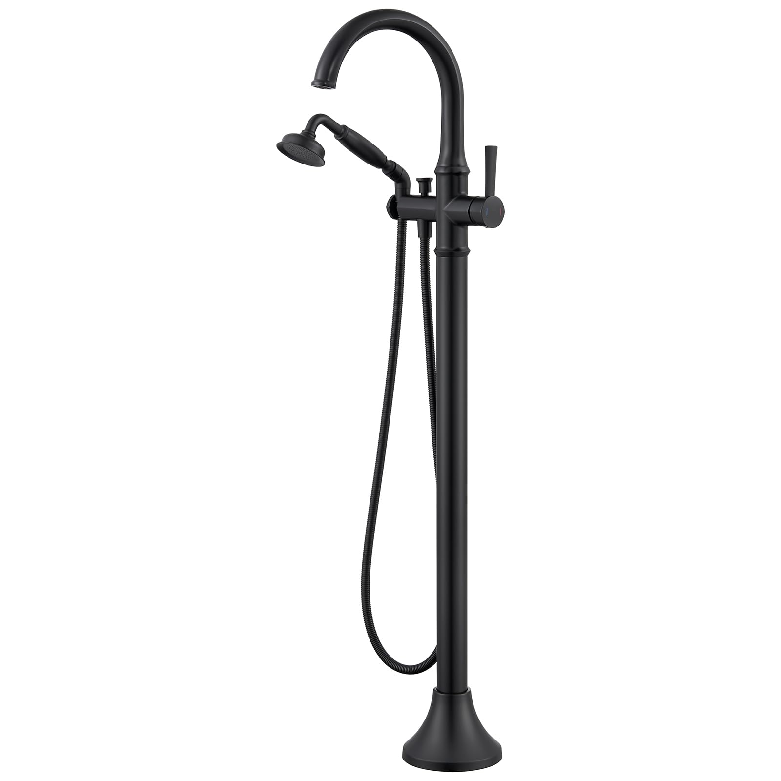 Wowkk Freestanding Bathtub Faucet Black Free Standing Tub Filler Brass Bathtub Faucets Floor Mounted Bathroom Tub Faucet with Hand Shower