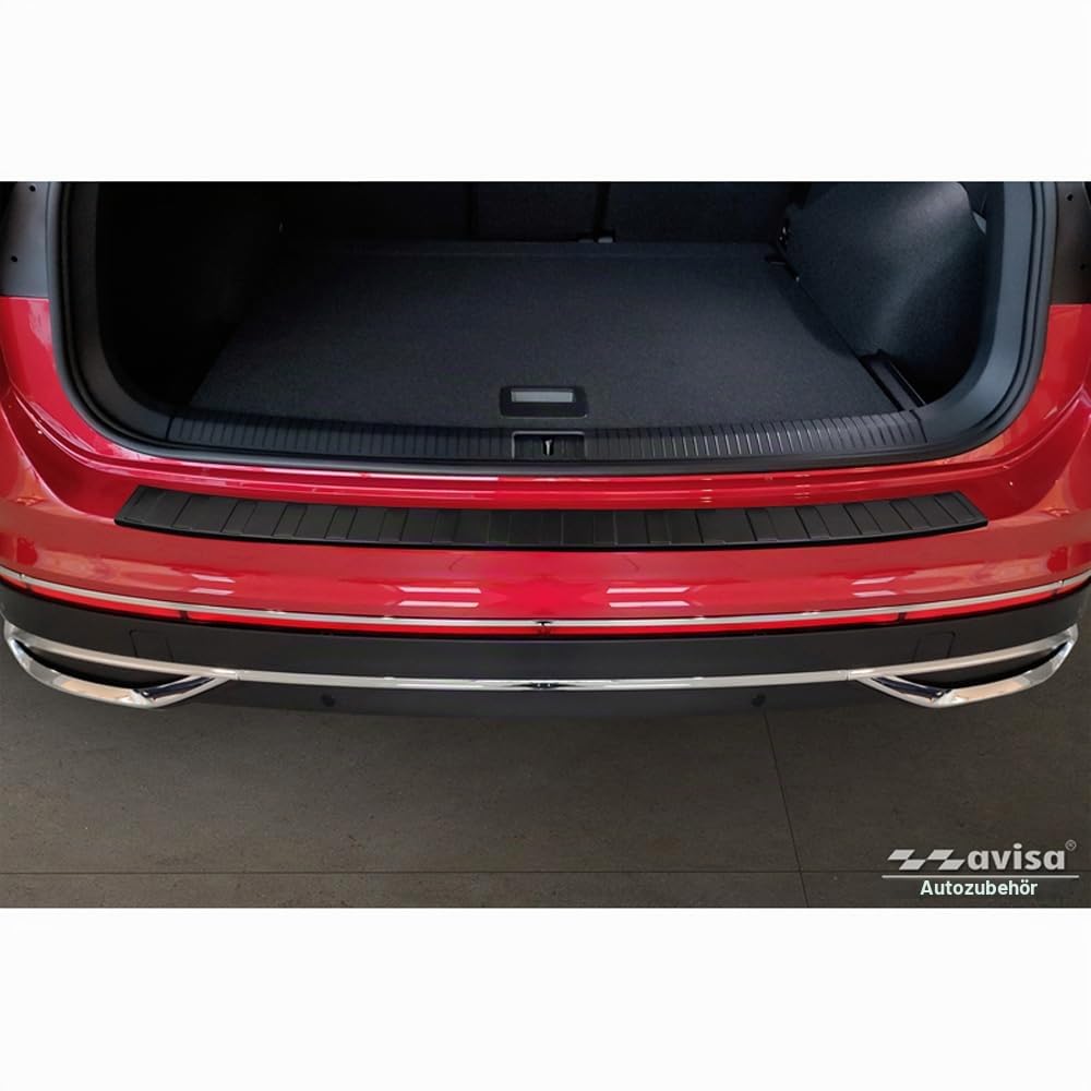 Avisa Matt-Schwarz Edelstahl Heckstoßstangenschutz kompatibel mit Volkswagen Tiguan II / Allspace inkl. Facelift & R-Line 2016-2020 / 2020-2024 'Ribs', Mattschwarz