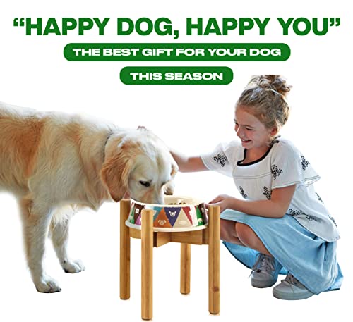 Bamboo Dog Bowl Stand for Large Dogs - Food and Water Feeder Holder - Adjustable, Lockable Width 8"-11" Wide, (Height 14" Tall) - Collapsible and Portable - Image 2