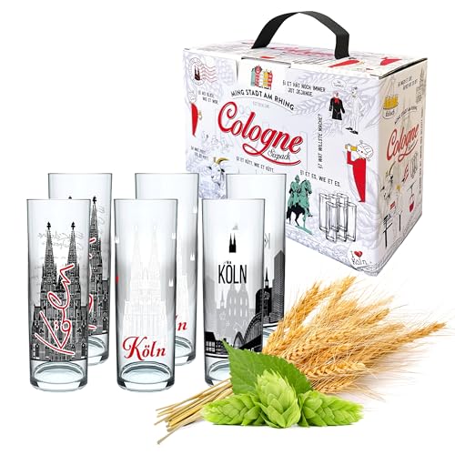 3forCologne Kölschglas 6er Pack bunt 0 2ml Kölner Stangen mit Grundgesetz Biergläser Gläser Trinkgläser mit Aufdruck. (MADE IN GERMANY) Größe:MIX4