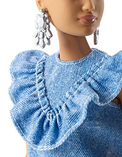 Mattel Barbie FJF55 Fashionistas Puppe mit pinkem Dutt im Jeanskleid – Bild 6