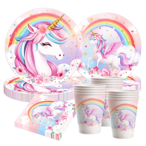 3D Einhorn Partygeschirr Set, 50-teiliges Einhorn Geburtstag Set mit...