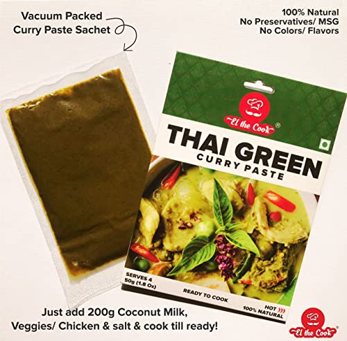 Image of EL The Cook Thai Curry Paste Value Combo (4 Pack)- Red,Yellow,Green,Massaman | 100% Veg | Restaurant Style Chicken,Fish,Prawn,Vegetable,Tofu Curry At Home | 50 Gm Pack Serves 4-5,Ready To Cook