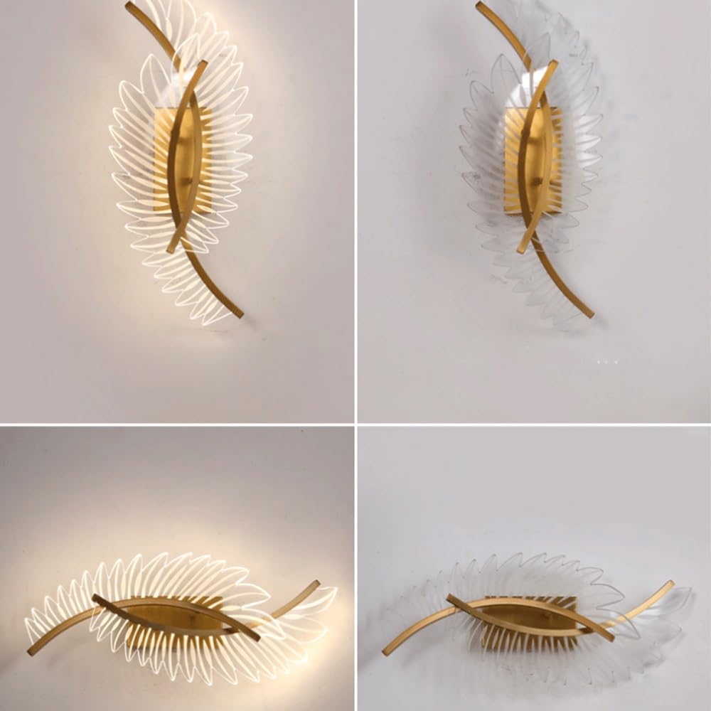 LED Wandleuchte Nordic Romantische Art Acryl Feder Flügel Kupfer Innen Wandlampe Modern Nachttisch Wandbeleuchtung Loft Wohnzimmer Schlafzimmer Wandlicht Flur Gold Treppen Kinderzimmer Wohnkultur 24W