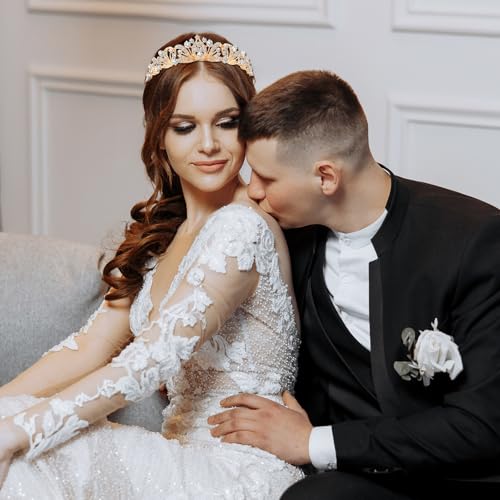 TIESOME Strass Kristall Tiara, Diadem Hochzeit Krone Stirnband Prinzessin Elegante Krone Braut Hochzeit Stirnbänder Abschlussball Geburtstagsfeier Haarschmuck Schmuck Geschenke für Frauen(gold)