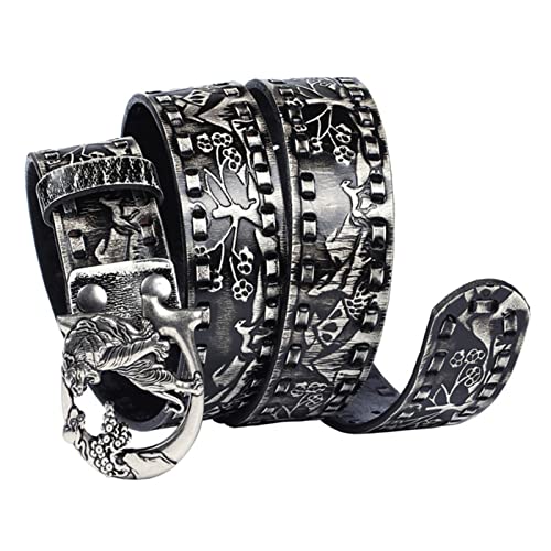 Embossed Western Belt - Engraved Hollow Tiger Silver Buckle, Floral Handmade Leather For Jeans4