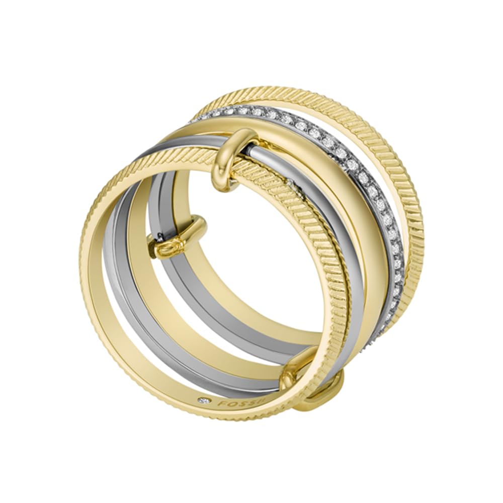 Fossil Damenring Harlow, zweifarbig oder goldfarbener Edelstahl Prestack