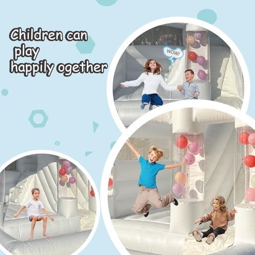 10FT Inflatable White Bounce House,Indoor & Outdoor Bouncy Castle with Air Blower,Ball Pool and Slide for Wedding Party Kids Birthday Party - Image 6