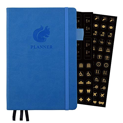 SynLiZy A5 Undated Planner Agenda Appointment Book Academic Weekly & Monthly Planner 12 Months 53 Weeks 5.7" x 8.3",Three Sheets of Stickers,Elastic Closure,Thick Paper,Inner Pocket,Pen Holder