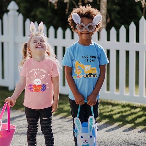 Image of Toddler Boys Easter Shirt Short Sleeve Kids Digger Eggs Hunt T-Shirt Cotton Dinosaur Bunny Outfits Tee Top 2-7 Years
