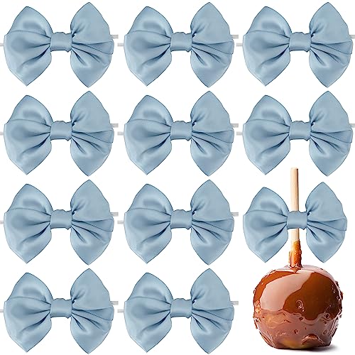 AIMUDI Dusty Blue Satin Ribbon Twist Tie Bows for Treat Bags 3.5" Blue Bows for Crafts Small Bows for Gift Wrapping Premade Bows for Cake Pops Candy Apple Wedding Favors Bridal Shower Decor -24 Counts