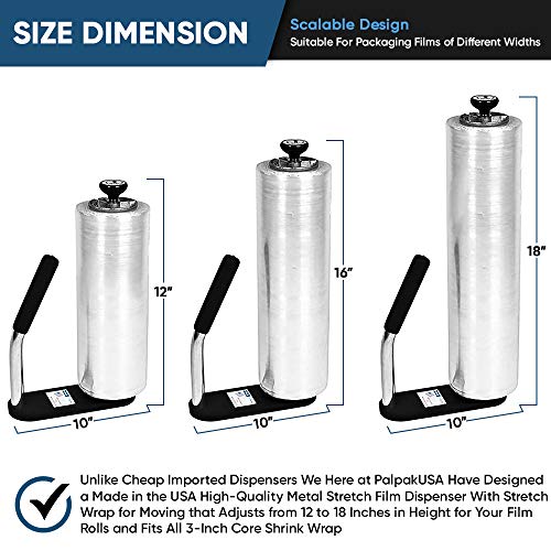 Image of Made in USA! Industrial Strength Stretch Film Dispenser - Palpak100 Light Weight Pallet Wrapper - Tension Knob Adjustment Wrap Handle (3 Pack)