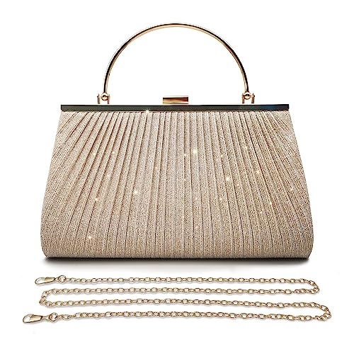 Pahajim Handtasche Damen Klein Clutch Glitzer Tasche Abendtasche Damen Elegante Brauttasche Umhängetasche für Hochzeit Party Date (Gold)