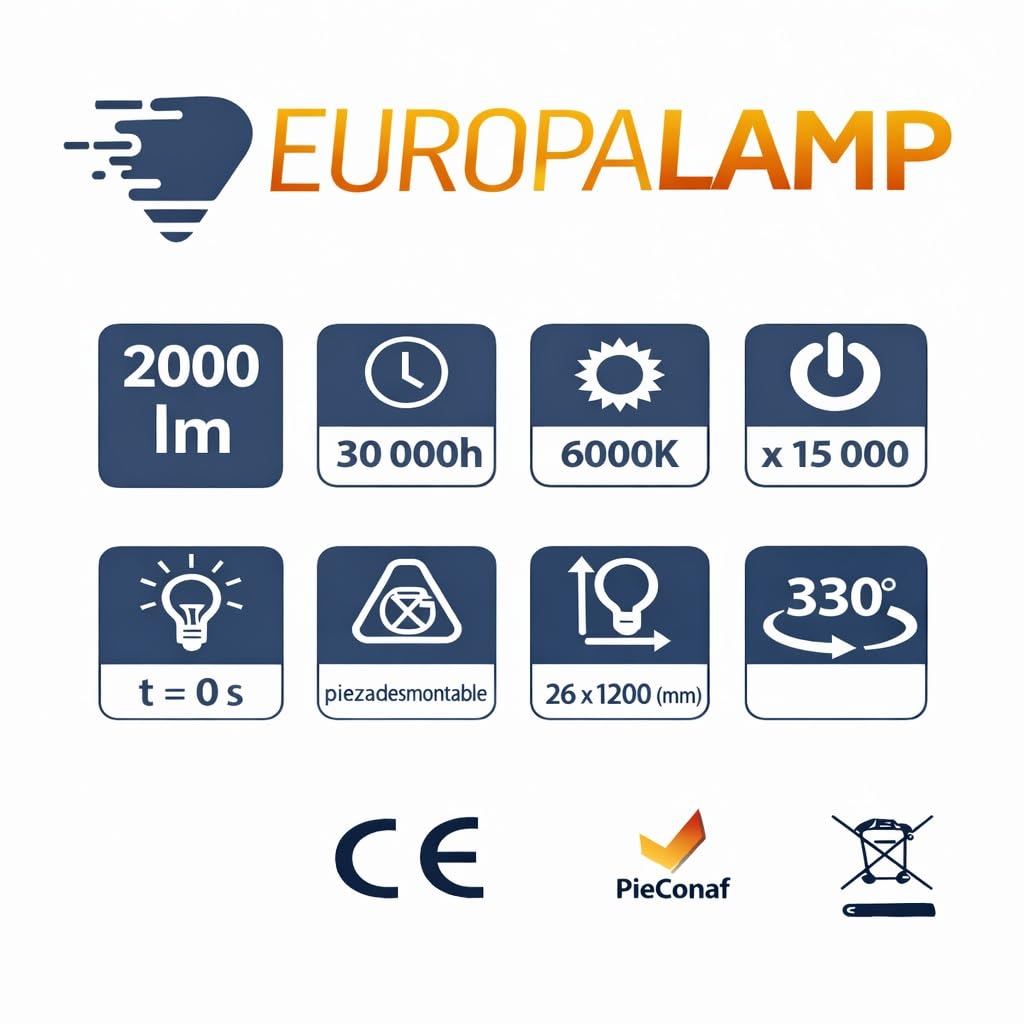 Europalamp - Tubo de neón LED 18 W, 120 cm, T8 blanco, gama Pro (6000 K, blanco frío, 15)