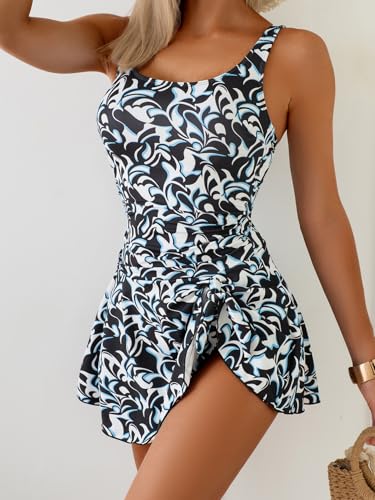 Image of Aidonger Womens Ribbed Swimdress One Piece Swimsuit Tummy Control Swim Dresses Skirt Bathing Suit