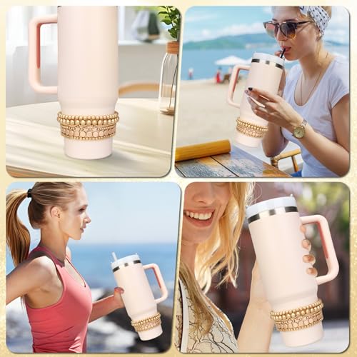 Bracelets for Stanley Cup Accessories, 6Pcs Bracelet Stack Charms for Stanley 40 oz&30 oz Tumbler with Handle, Delicate Beads Charm Attachments for Stanley Decorations（Gold）2