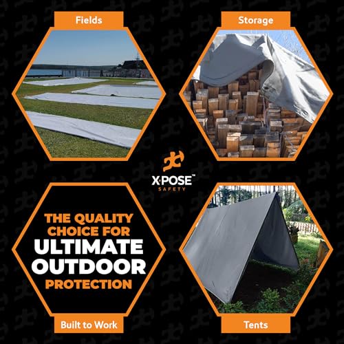 Image of Heavy Duty Silver Poly Tarp 10' X 15' - Multipurpose Protective Cover - Durable, Waterproof, Weather Proof, Rip and Tear Resistant - Extra Thick 12 Mil Polyethylene - by Xpose Safety