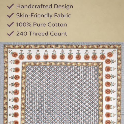 Image of elanorhomes 100% Cotton King Size Bedsheet for Double Bed, 240 TC Soft Breathable Floral Printed Bed Sheet with 2 Pillow Covers, Premium Summer Cotton Bedsheet, 90x108 inch (Sunset Motif)
