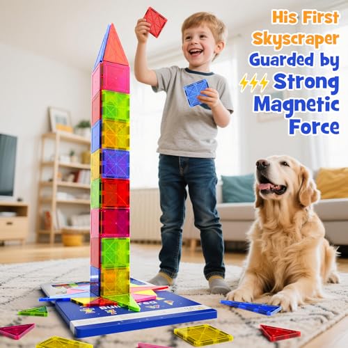 Image of Jumbo Magnetic Tiles with Secure Metal Case, 32 Pcs Large Magnetic Building Blocks for Kids 3-8, STEM Toys for Toddlers, Preschool Learning Montessori Toys, Age 3+ Boy Girl Gift