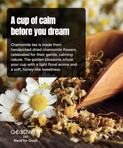Image of Goodwyn Chamomile Tea (50g) Real Chamomile Flowers | Caffeine-Free Herbal Tea | Promotes Relaxation, Calm Sleep, Stress Relief | Non Bitter | Reusable Tin Can | Premium Hamper Gift Souvenir