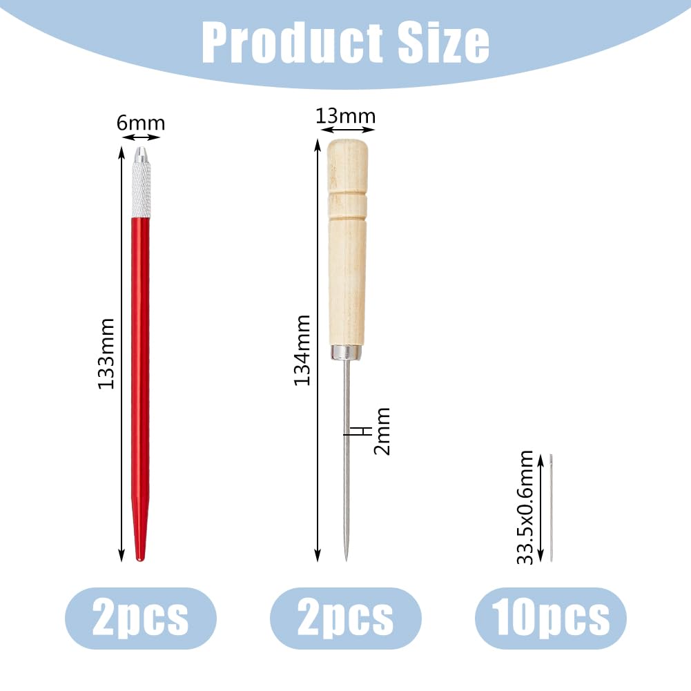 DICOSMETIC 2Pcs Doll Hair Rooting Holders Wood Metal DIY Doll Wig Tool 2pcs Wood Awls 10pcs Ventilating Needles 2pcs Crochet Hooks Reroot Hair Tool Kit for Doll Wig Crafting 33.5x0.6mm Needle - Image 2