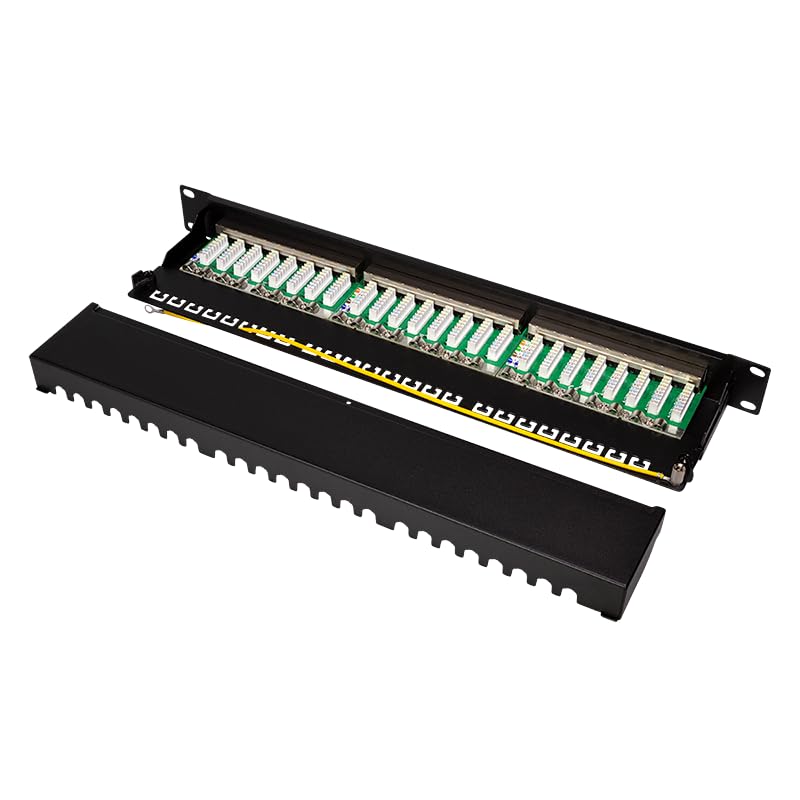 CAT 6A Patchpanel Verteilerfeld 24 Port - Desktop 19" Zoll Rackeinbau Servermontage RJ45 Geschirmt - TIA568A TIA568B - schwarz