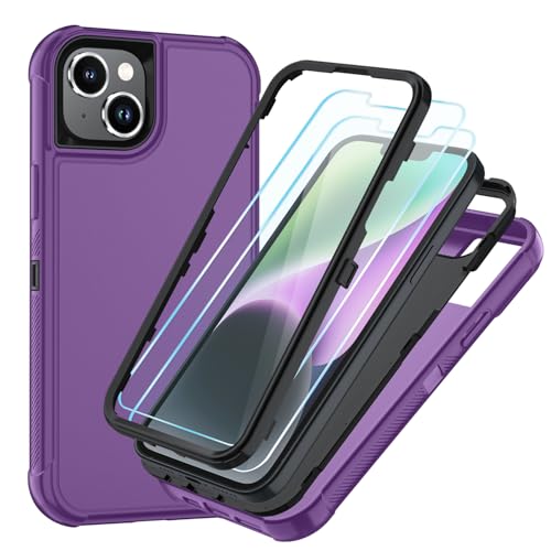 Image of SunStory Compatible with iPhone 14 Plus Case with HD Screen Protector, 3-Layer Heavy Duty Full-Body Cover,3 in 1 Hybrid Protective Case for iPhone 14 Plus 6.7 inch,Purple