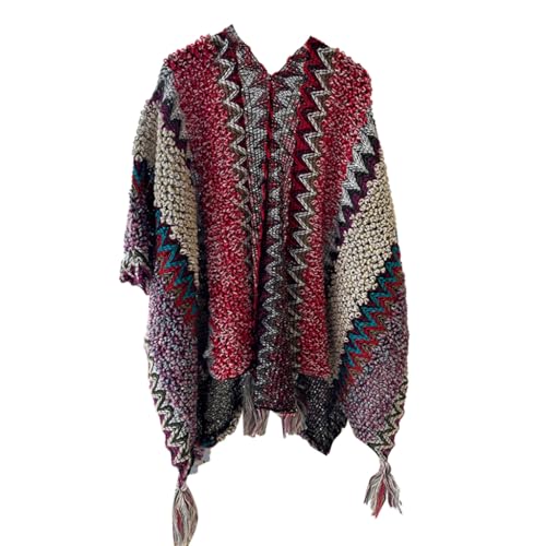 Ladies Knitted Cape with Fringed, Crochet Poncho Colorful Patterns for Womens Ethnic Cape Shawl Coat4