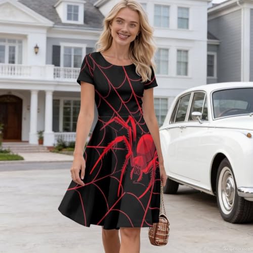 Image of POLERO Sunflower Dress for Women Floral Summer Dresses Short Sleeve Casual Sundresses Midi Dresses