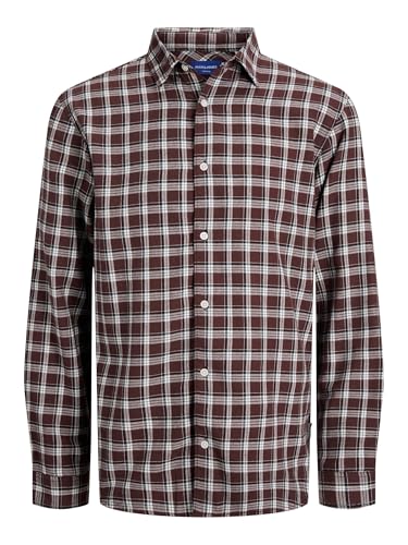 JACK & JONES Flannel Check Shirt LS Ln Jorjoshua-Camiseta de Franela a Cuadros, Caoba Profunda, M Hombres