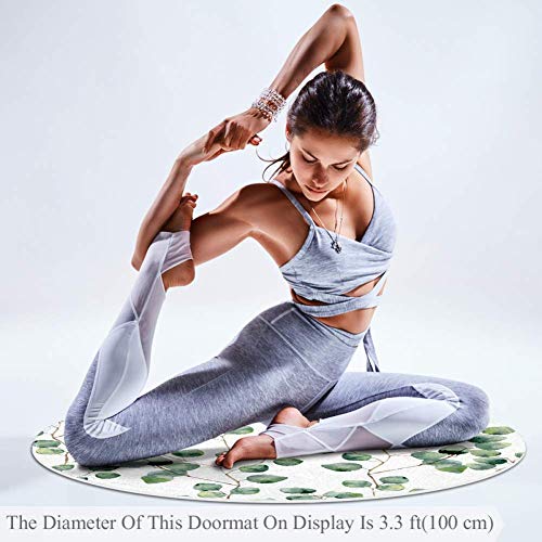 Watercolor Green Floral Eucalyptus Leaves Nursery Rugs Round Kids Rug Circle Rug Kids Play Mat For Infants Boys Girls Soft Carpet Area Rug,39.4X39.4In #TOP4