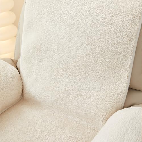 Image of ELEFOCUS Plush Sherpa Fleece Recliner Chair Cover，Soft Warm Sofa Slipcover,Washable for Reclining Sofa,Furniture Protector Non Slip (Cream, 30 inch)