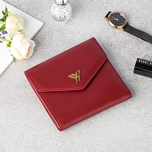 YBONNE Women's Small Compact Bifold Pocket Wallet, Made of Finest Genuine Leather (Red)2