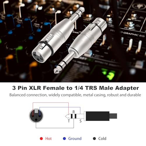 Adaptador XLR a 1/4 6.35mm macho a XLR hembra miniatura 6