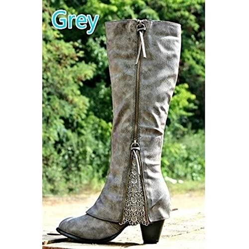 Bcshiye Women's Cowboy Boots Fashion Round Toe Low Heel Riding Boots Knee High Knight Boots Side Zipper Western Boots2