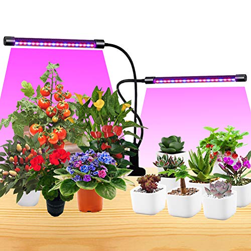 Grow Light Dual Head Full Spectrum Plant Growing Lamps 9 Dimmable Level led grow light for Indoor Plants with Adjustable Gooseneck, Red Blue Spectrum 3/9/12H Timer Plant Grow Lights Bulb Plant Lamp