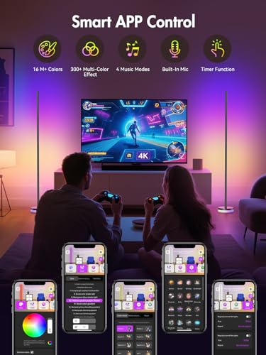 Image of OIYN Corner Floor Lamp, RGBICW LED Corner Lamp with 1300lm Smart Modern Floor Lamp,App & Remote Control,Music Sync,Color Changing Standing Lamp for Bedroom Living Room and Gaming Rooms