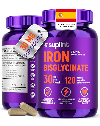Hierro Bisglicinato 30 mg – Alta Absorción y Fórmula Suave – 120 Cápsulas Veganas – Desarrollado en los Países Bajos y Probado en Laboratorio UE – Hierro Suplemento Premium (1 Pack)