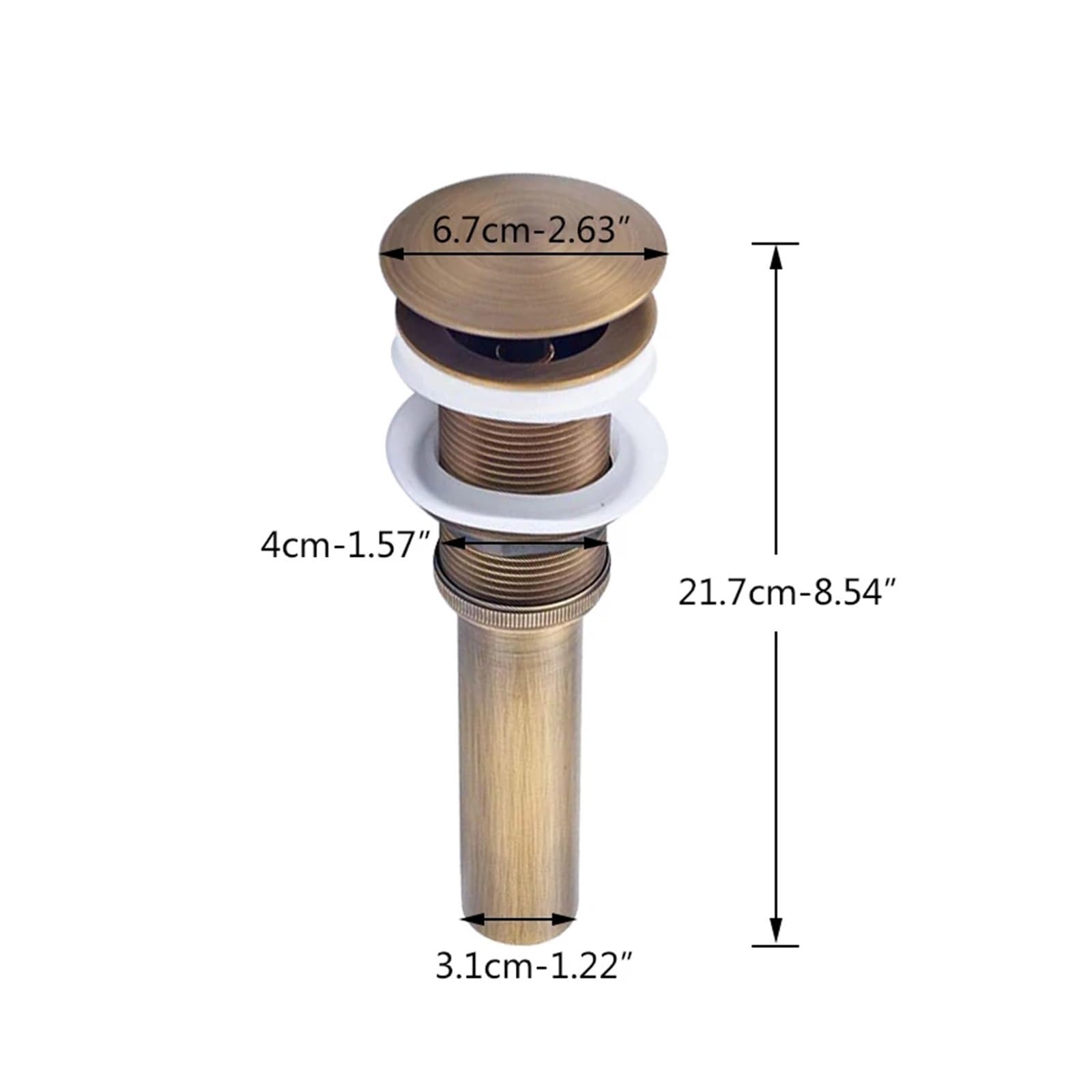 Tappo per Lavabo Scarico for lavabo Pop-up da Bagno in Ottone Antico, Scarico for lavabo, Senza troppopieno