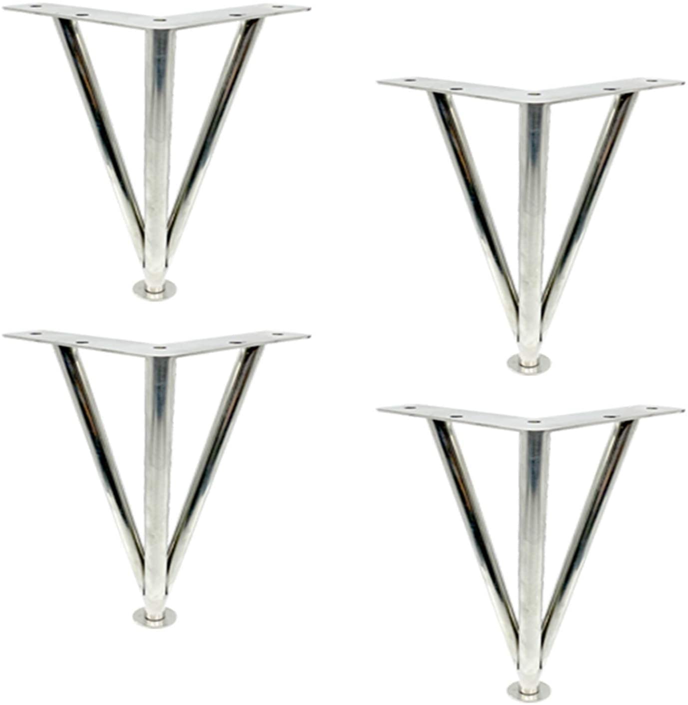 Fisecnoo Hairpin Table Legs, Heavy Duty Adjustable Furniture Legs Metal Triangle Support Legs, for Dining Table Desk Cabinet Coffee Table Bedside Table, Load 800kg, Stainless Steel,Silver, 4 Pcs